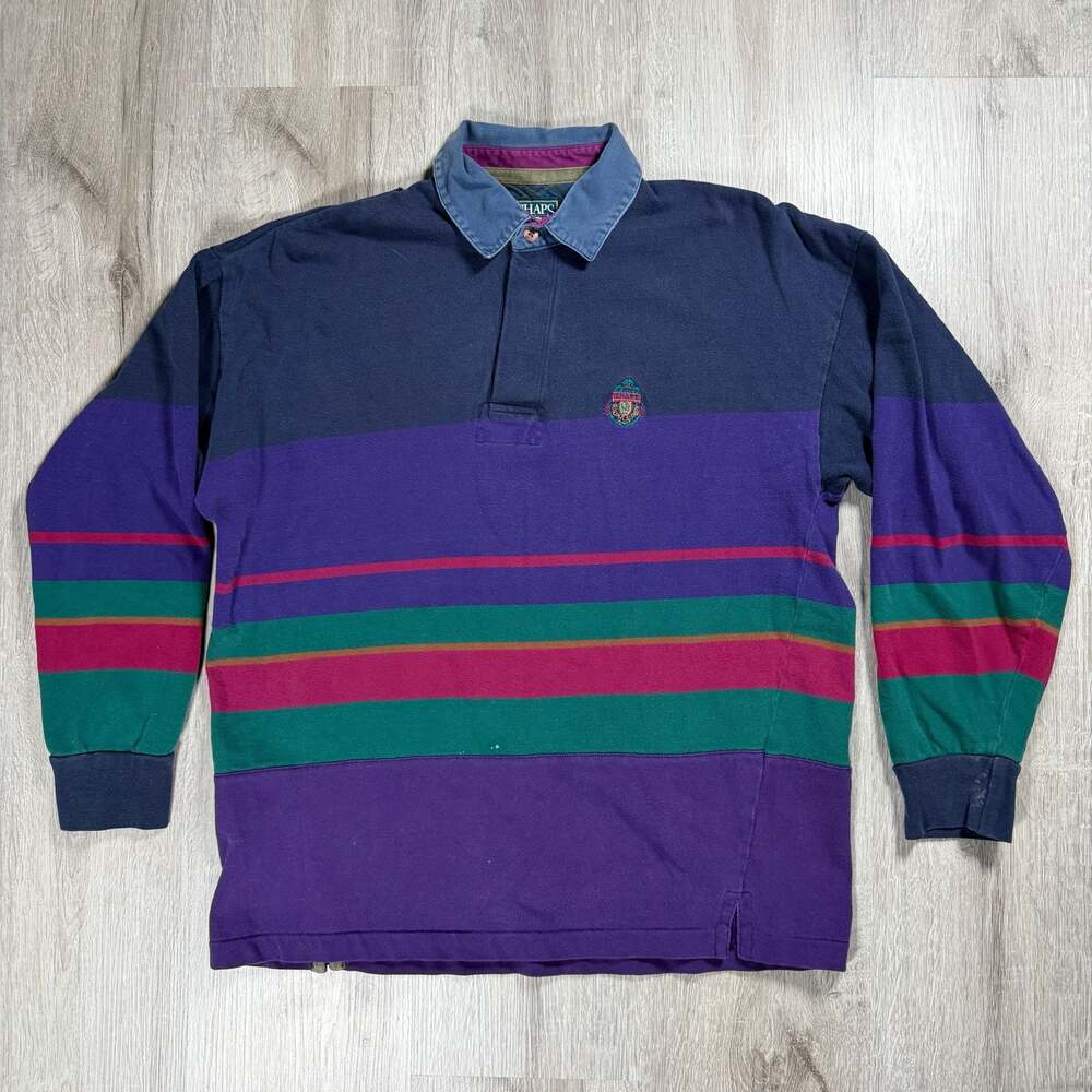 Vintage 1990s Chaps Ralph Lauren Color Block Striped Rugby Polo Shirt Medium